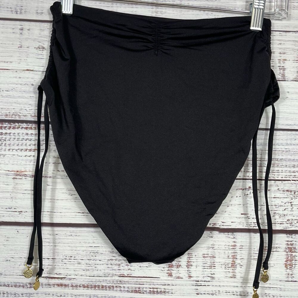 Trina Turk Swim Bottom Shirred Hi-waist Bikini Size 10 Black MSRP $94 - Picture 2 of 8